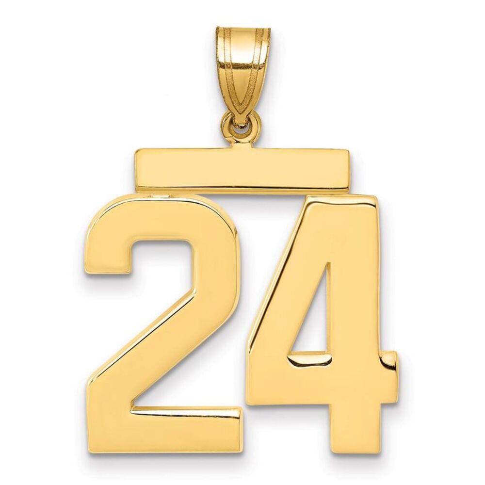 14k Yellow Gold, Athletic Collection, Large Polished Number 24 Pendant